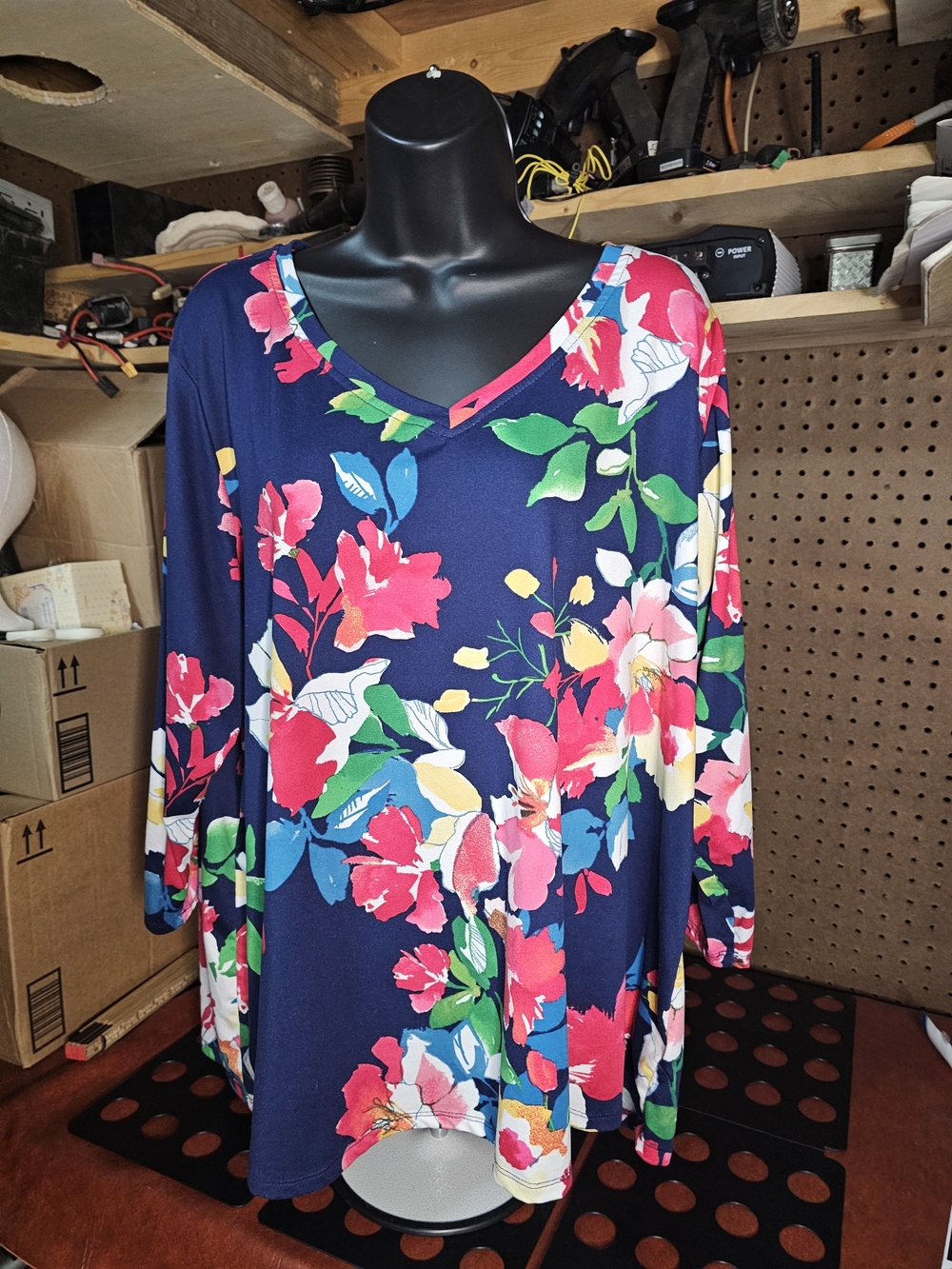 Pioneer Woman (Sz 3x) Blouse Blue Floral Cottagecore - 3/4 Sleeves